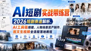 AI短剧实战带练营｜2026短剧赛道解析、AI工具链搭建、人物场景资产制作、图文生视频全流程落地教程-淘金日记