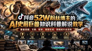 抖音52W粉丝博主的AI史前巨兽知识科普解说教学,覆盖选题、文案、配音、画面生成、剪辑成片全流程-淘金日记