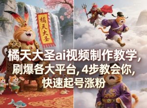橘天大圣ai视频制作教学,刷爆各大平台,4步教会你,快速起号涨粉-淘金日记