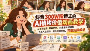 抖音300W粉博主的AI情绪价值动画教学,从账号起号、脚本创作、AI生图生视频到作品入驻精选、平台独家签约,完整实操-淘金日记