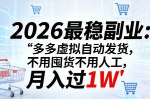 2026最稳副业：多多虚拟自动发货，不用囤货不用人工，月入过1W【揭秘】-淘金日记
