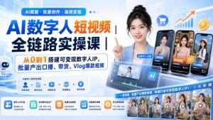 AI数字人短视频全链路实操课｜从0到1搭建可变现数字人IP，批量产出口播、带货、Vlog爆款视频-淘金日记