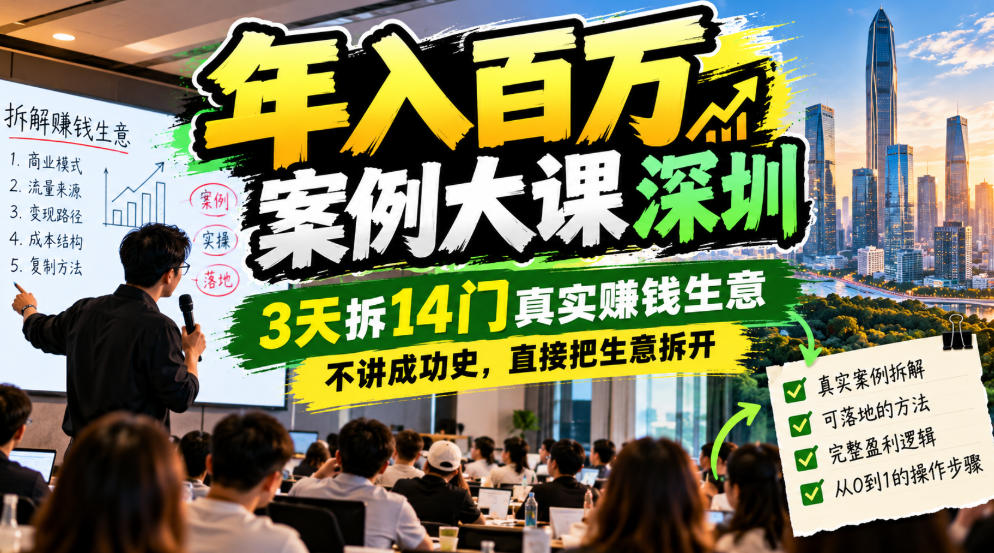 年入百W案例大课深圳，3天拆14门真实賺钱生意，不讲成功史，直接把生意拆开-淘金日记
