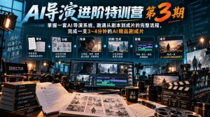 AI导演进阶特训营第3期,掌握一套AI导演系统,跑通从剧本到成片的完整流程,完成一支3~4分钟的AI精品剧成片(附1、2期)-淘金日记