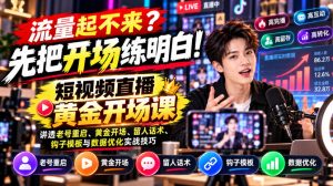【无水印】流量起不来?先把开场练明白!短视频直播黄金开场课,讲透老号重启、黄金开场、留人话术、钩子模板与数据优化实战技巧-淘金日记