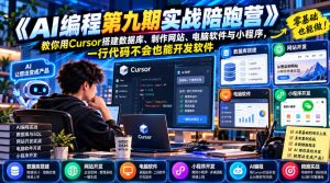 【无水印】《AI编程第九期实战陪跑营》教你用Cursor搭建数据库、制作网站、电脑软件与小程序,一行代码不会也能开发软件-淘金日记