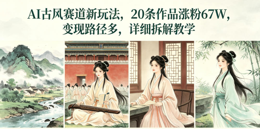 AI古风赛道新玩法，20条作品涨粉67W，变现路径多，详细拆解教学-淘金日记