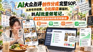 【无水印】AI大众点评创作分成完整SOP，从养号开权限、0元探店薅福利，到AI批量做笔记，新手可直接落地的稳定轻副业-淘金日记