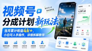 视频号分成计划新玩法,当月累计收益4k+,小白可入手操作,详细拆解教学-淘金日记