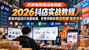 天祥电商潮汕电商圈|2026抖店实战教程,多技术起店打法落地课,手把手教你新店起爆稳定出单-淘金日记