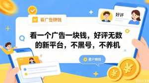 看一个广告一块钱,好评无数的新平台,不黑号,不养机,一撸几十块钱还是不错的【揭秘】-淘金日记
