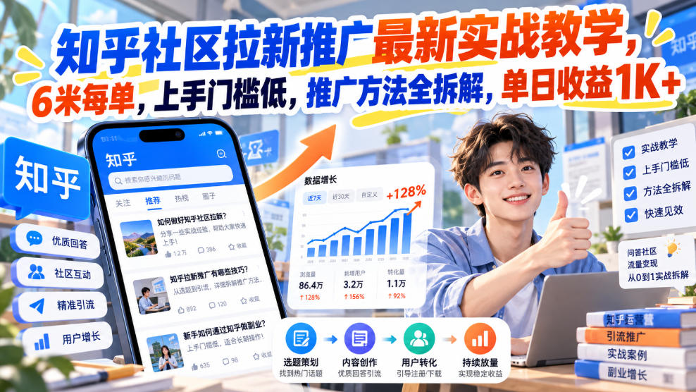知乎社区拉新推广最新实战教学，6米每单，上手门槛低，推广方法全拆解，单日收益1K+！（更新1030）-淘金日记