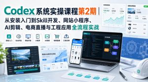 Codex系统实操课程第2期|从安装入门到Skill开发、网站小程序、AI剪辑、电商直播与工程应用全流程实战-淘金日记