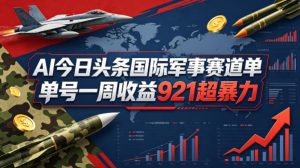 AI今日头条国际军事赛道，单号一周收益921，超暴力-淘金日记