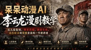 呆呆动漫AI李云龙漫剧教学,从人设复刻、脚本改编、画面生成、动态配音到剪辑全流程一节课讲透-淘金日记