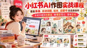 小红书AI作图实战课程,覆盖条漫、古诗词图、绘本、启蒙书全品类创作,手把手教你找赛道、做爆款笔记、落地变现-淘金日记
