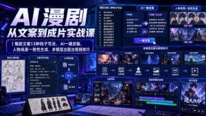 AI漫剧从文案到成片实战课|爆款文案13种钩子写法、AI一键改稿、人物场景一致性生成、多模型出图出视频技巧-淘金日记