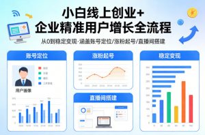 小白线上短视频创业+企业精准用户增长全流程,涵盖账号定位、涨粉起号,直播间搭建等,从0做到稳定变现-淘金日记