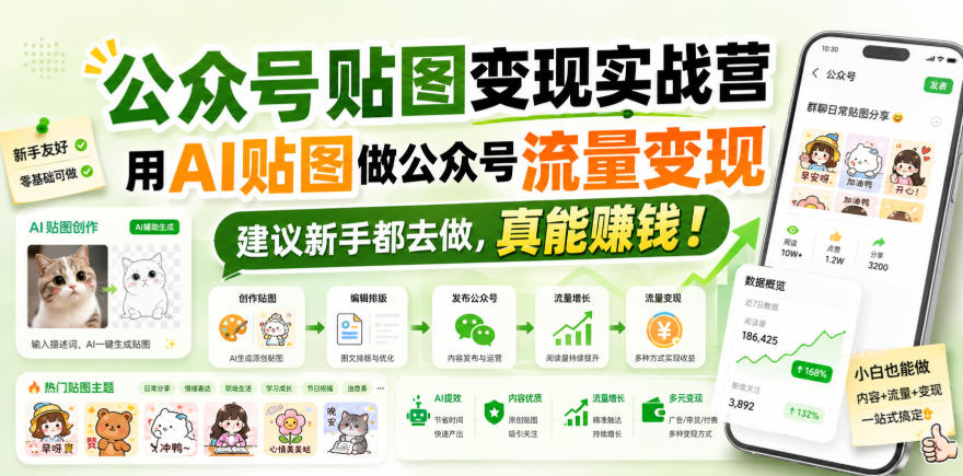 公众号贴图变现实战营，用AI贴图做公众号流量变现，建议新手都去做，真能賺钱！-淘金日记