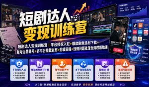 短剧达人变现训练营｜平台授权入驻+爆款剧集选材下载+账号运营养号+多平台挂载发布+剪辑实操+违规问题处理全流程落地课-淘金日记