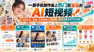 【无水印】一部手机制作能上热门能变现的AI短视频,从提示词、生图、生视频到人物剧情、账号运营及多平台变现-淘金日记