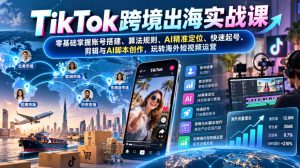 TikTok跨境出海实战课:零基础掌握账号搭建、算法规则、AI精准定位、快速起号、剪辑与AI脚本创作,玩转海外短视频运营-淘金日记