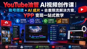 YouTube油管AI视频创作课|账号搭建+AI成片+去重限流解决方案,YPP变现一站式教学-淘金日记