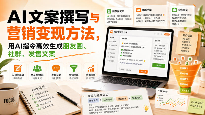 AI文案撰写与营销变现方法，用AI指令高效生成朋友圈、社群、发售文案-淘金日记