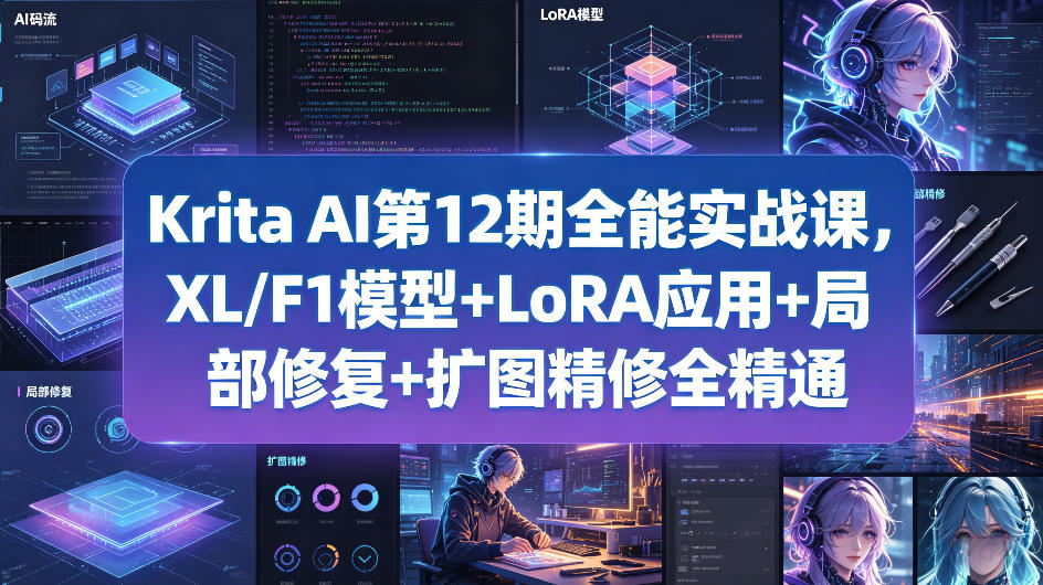 Krita AI第12期全能实战课，XL/F1模型+LoRA应用+局部修复+扩图精修全精通-淘金日记