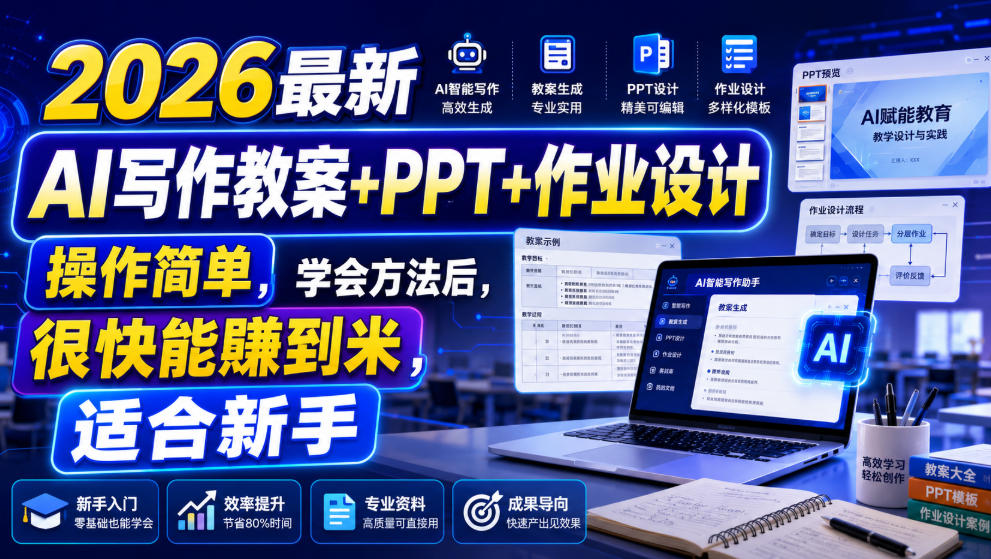 2026最新AI写作教案+PPT+作业设计，操作简单，学会方法后，很快能賺到米，适合新手-淘金日记