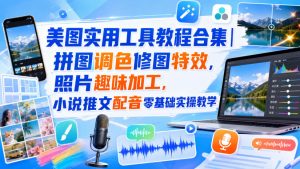 美图实用工具教程合集|拼图调色修图特效,照片趣味加工,小说推文配音零基础实操教学-淘金日记