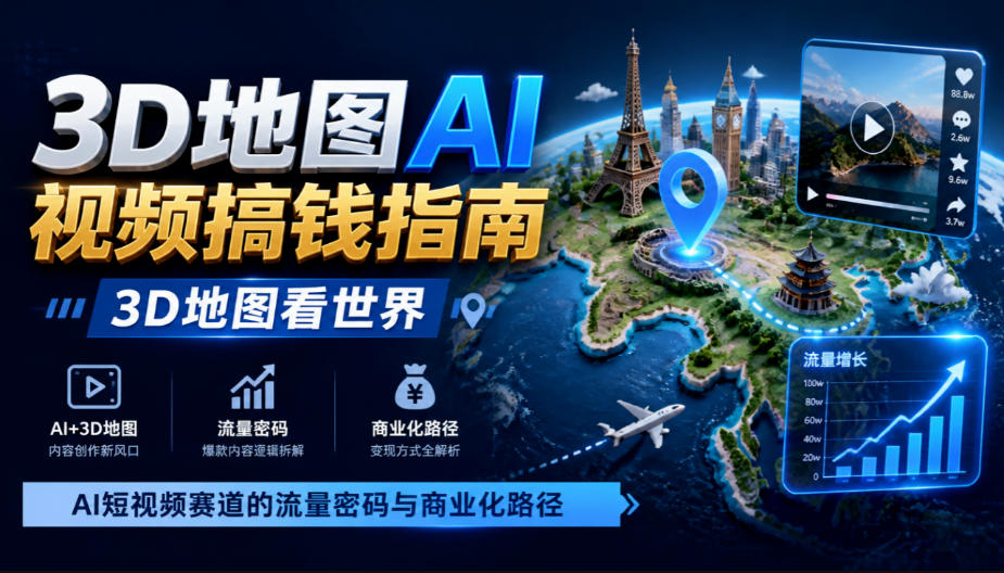 3D地图AI视频搞钱指南，3D地图看世界，AI短视频赛道的流量密码与商业化路径【文档】-淘金日记