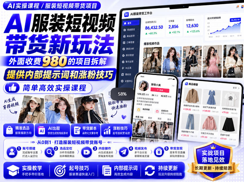 外面收费980AI快手带货系统课程，内部课程首次外放，操作简单高效，一分钟一条爆款视频-淘金日记