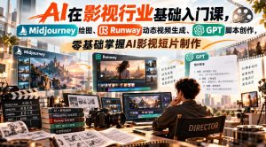 【无水印】AI在影视行业基础入门课,Midjourney绘图、Runway动态视频生成、GPT脚本创作,零基础掌握AI影视短片制作-淘金日记