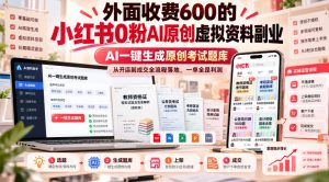 外面收费600的小红书0粉AI原创虚拟资料副业,AI一键生成原创考试题库,从开店到成交全流程落地,一单全是利润-淘金日记