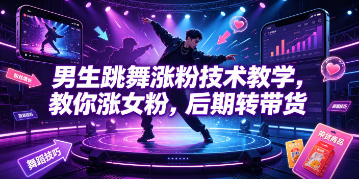 男生跳舞涨粉技术教学，教你涨女粉，后期转带货-淘金日记