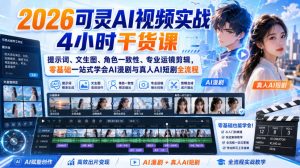 2026可灵AI视频实战4小时干货课|提示词、文生图、角色一致性、专业运镜剪辑,零基础一站式学会AI漫剧与真人AI短剧全流程-淘金日记