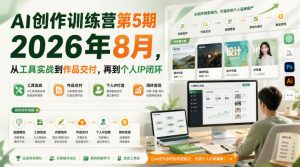 AI创作训练营第5期2026年8月,从工具实战到作品交付,再到个人IP闭环-淘金日记