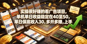 实操很好賺的看广告项目,单机单日收益稳定在40至50,单日保底收入30,多开多賺,上手就能变现【揭秘】-淘金日记
