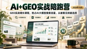 AI+GEO实战陪跑营2026年10月,GEO实战增长课程,抢占AI大模型搜索流量,从被看见到被选择-淘金日记