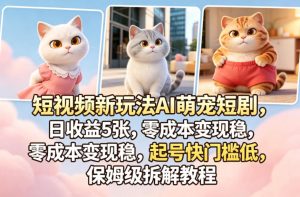 短视频新玩法AI萌宠短剧,日收益5张,零成本变现稳,起号快门槛低,保姆级拆解教程-淘金日记
