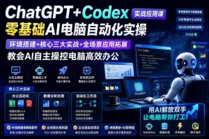 ChatGPT+Codex实战应用课|零基础AI电脑自动化实操,环境搭建+核心三大实战+全场景应用拓展,教会AI自主操控电脑高效办公-淘金日记