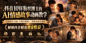 抖音10W粉丝博主的AI情感故事动画教学，灵感剧本‑分镜‑人物声画统一‑剪辑封面全流程，解锁抖音精选独家收益-淘金日记