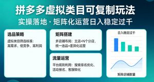 拼多多虚拟类目可复制玩法，实操落地，矩阵化日入稳定过千【揭秘】-淘金日记