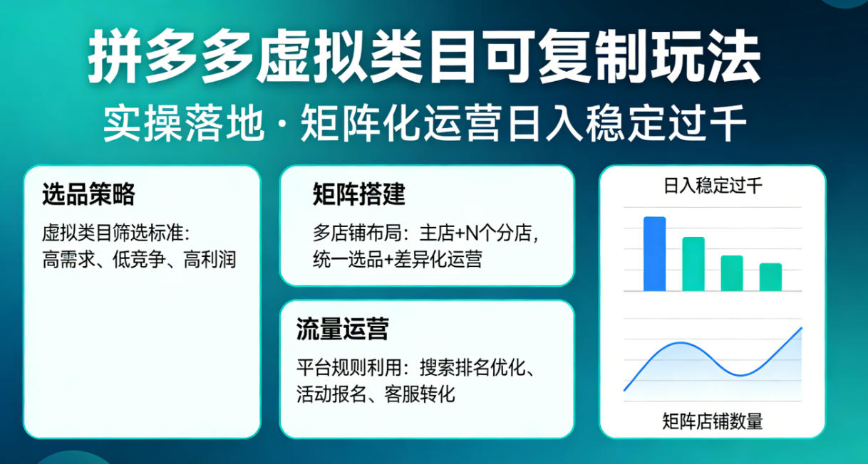 拼多多虚拟类目可复制玩法，实操落地，矩阵化日入稳定过千【揭秘】-淘金日记