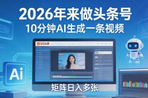 2026年来做头条号,10分钟AI生成一条视频,矩阵日入多张-淘金日记