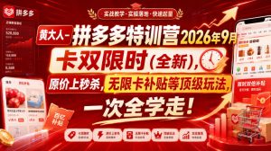 黄大人-拼多多特训营2026年9月，卡双限时(全新)，原价上秒杀，无限卡补贴等顶级玩法，一次全学走!（更新0913）-淘金日记
