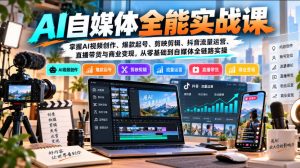 【无水印】AI自媒体全能实战课,掌握AI视频创作、爆款起号、剪映剪辑、抖音流量运营、直播带货与商业变现,从零基础到自媒体全链路实操-淘金日记