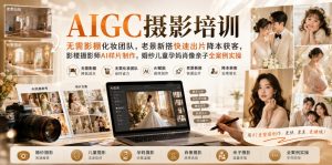 AIGC摄影培训|无需影棚化妆团队,老景新搭快速出片降本获客,影楼摄影师AI样片制作,婚纱儿童孕妈肖像亲子全案例实操-淘金日记