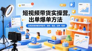 短视频带货实操营,出单爆单方法,全程实操讲解如何起号、涨粉、选品、出单、投放-淘金日记